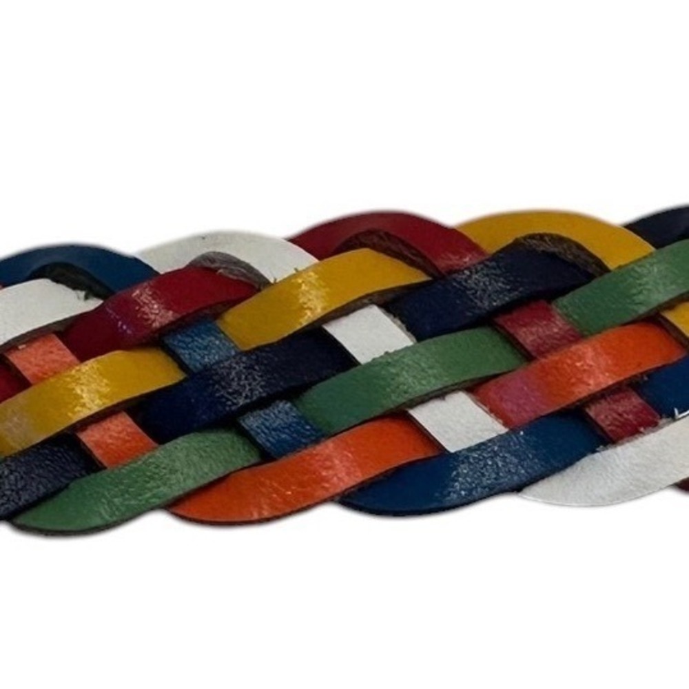 Vintage 80s Rainbow Braided Genuine Leather Belt Gold Buckle XL New Deadstock